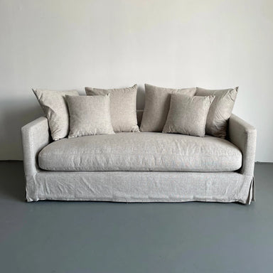 Modern White Linen Fabric Sofa Couch with Pillows - Living Room Furniture