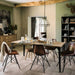 Elegant Nordic Oak Top Dining Table, Black Metal Legs, Six-Seater Kitchen