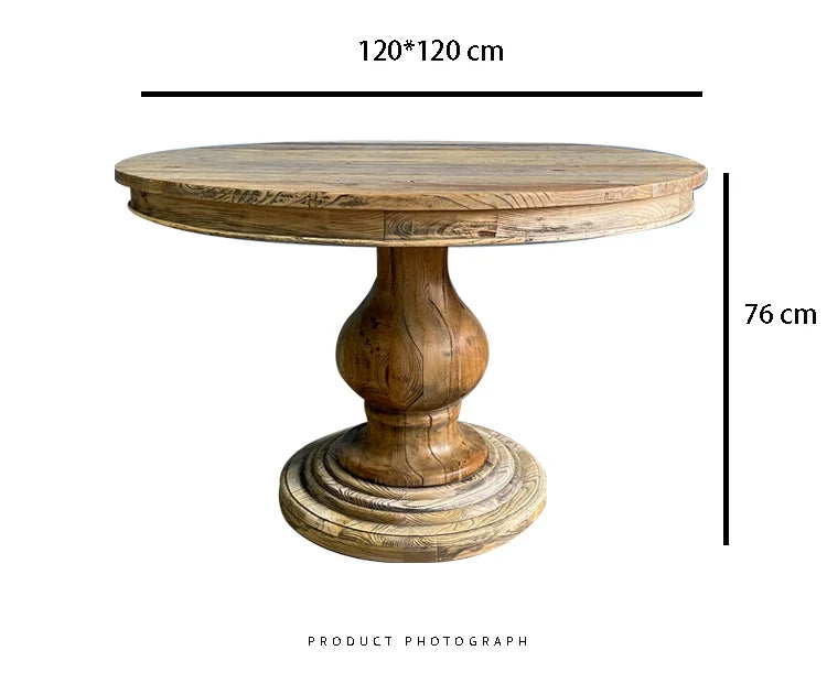 Classic Solid Oak Wood Round Dining Table - Small, Sturdy, Farmhouse Style