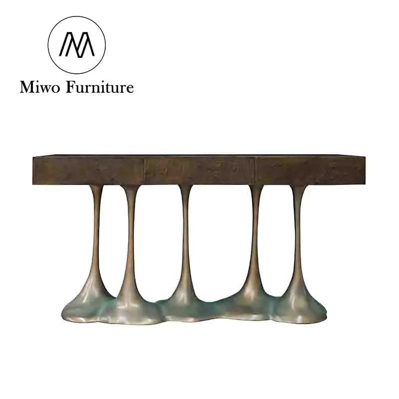 Modern Luxury Stainless Steel and Solid Wood Entrance Console Table