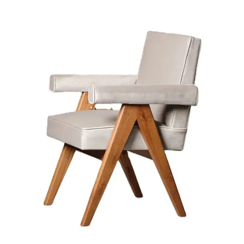 Luxury Vintage Velvet Dining Chair with Armrests and Solid Oak Wood Legs