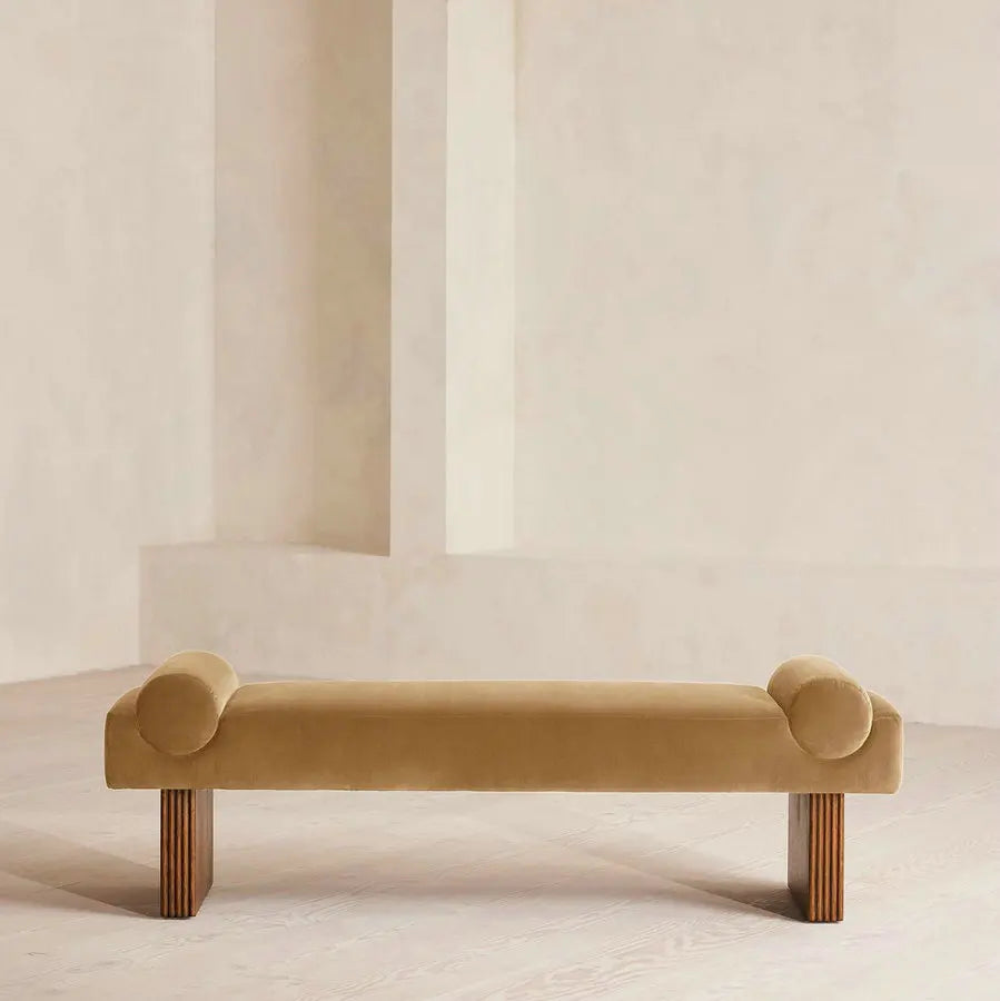 Elegant Olive Green Velvet Upholstered Solid Wood Ottoman Bench