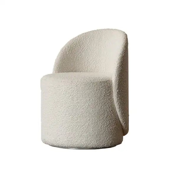 Elegant White Boucle Swivel Accent Chair - Modern Living Room Vanity Stool