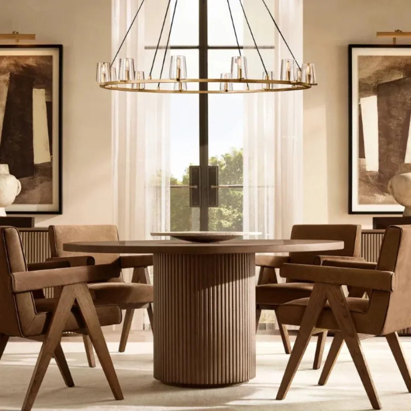 Elegant Solid Wood Round Dining Table for Home & Hotel, Customizable Sizes