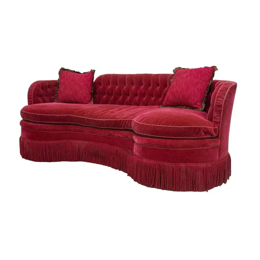 Opulent French Empire Red Velvet Tufted Fringed Grand Living Room Sofa