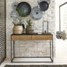 Elegant Black Metal Frame Console Table with Oak Wood Drawers for Modern Homes