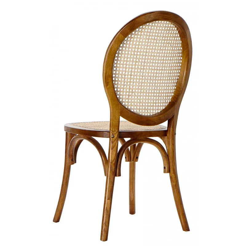 Elegant Solid Oak Wood Round Rattan Back Dining Chair for Events & Home