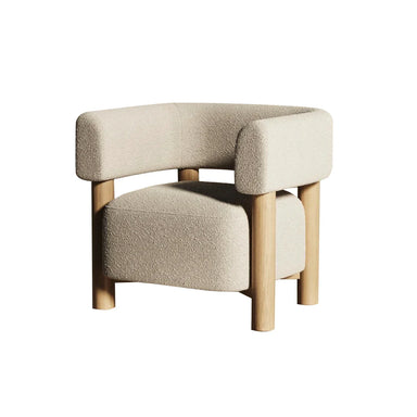 Chic Modern Oak Wood Boucle Low Back Lounge Chair for Living Room