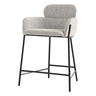 Modern Boucle Velvet Upholstered High Bar Stool with Armrest - Counter Height Chair