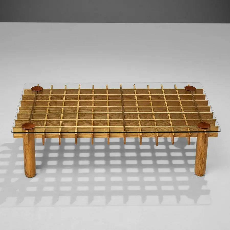 Mid-Century Modern Glass Top Coffee Table with Elegant Wood Frame