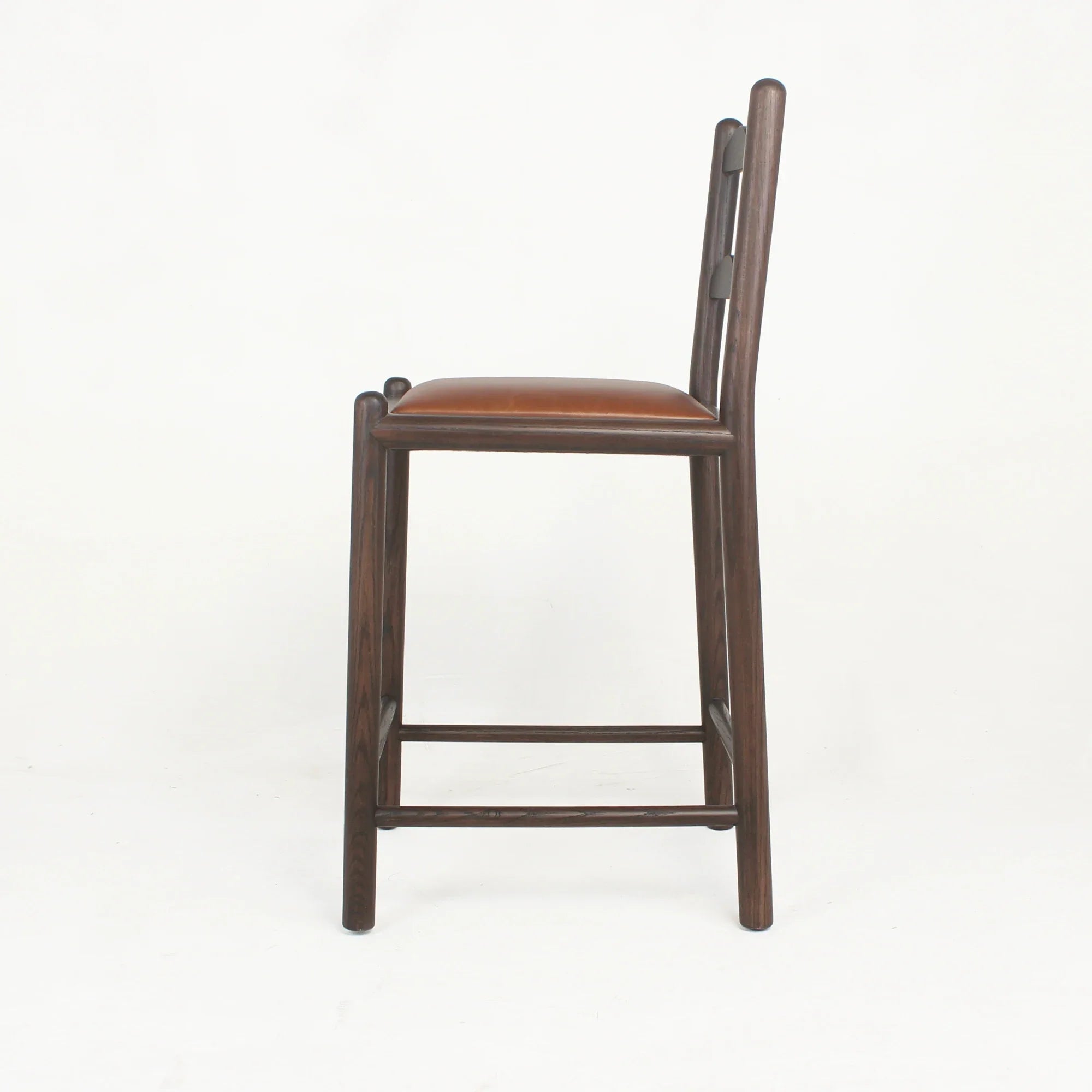 Premium Handmade Vintage Oak Wood Counter Stool with Genuine Leather Seat