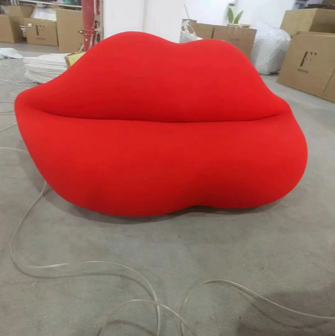 Chic Red Lip-Shaped Velvet Sofa, Modern Living Room Statement Sofa
