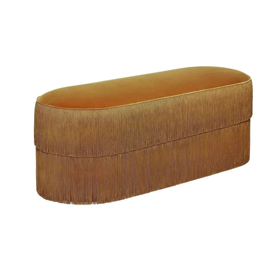 Luxury Fringed Suede Ottoman Bench - Velvet Fabric Shoe Stool Hall