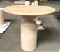 Elegant Beige Travertine Side Table: Modern Natural Stone Accent Furniture