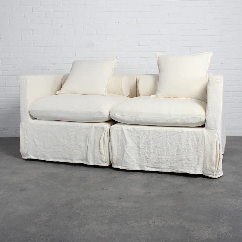Elegant Modern White Slipcover Three-Seat Sofa Couch Set for Living Room