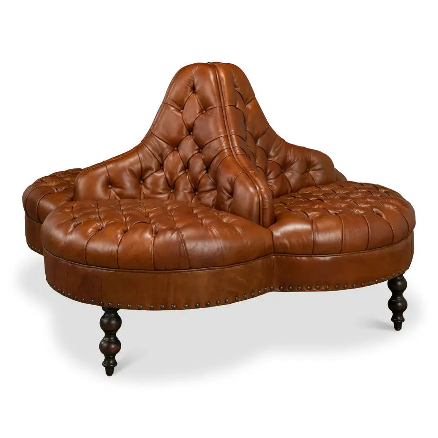 Vintage Tufted Faux Leather Round Lobby Sofa Set for Salon