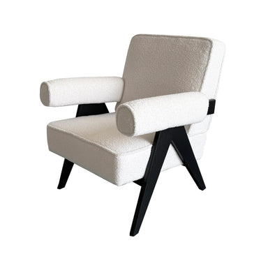Boucle Creme Lounge Armchair with Black Oak Frame - Modern Comfort Seating