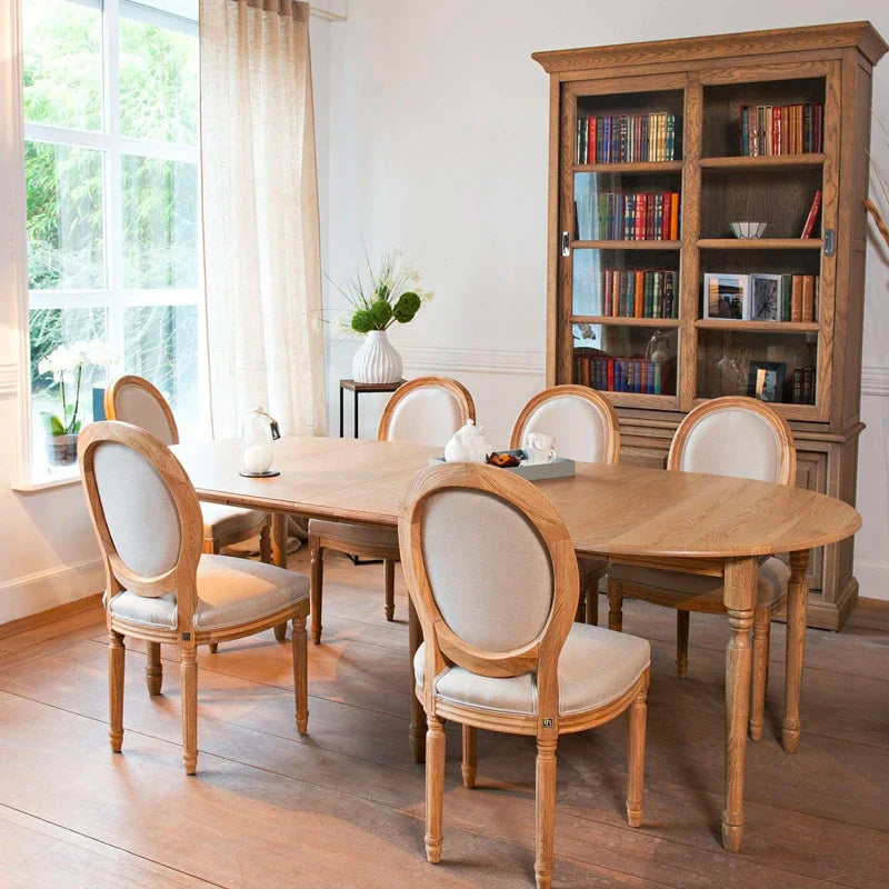Extendable Solid Oak Wood Dining Table, Round Oval, Modern Design
