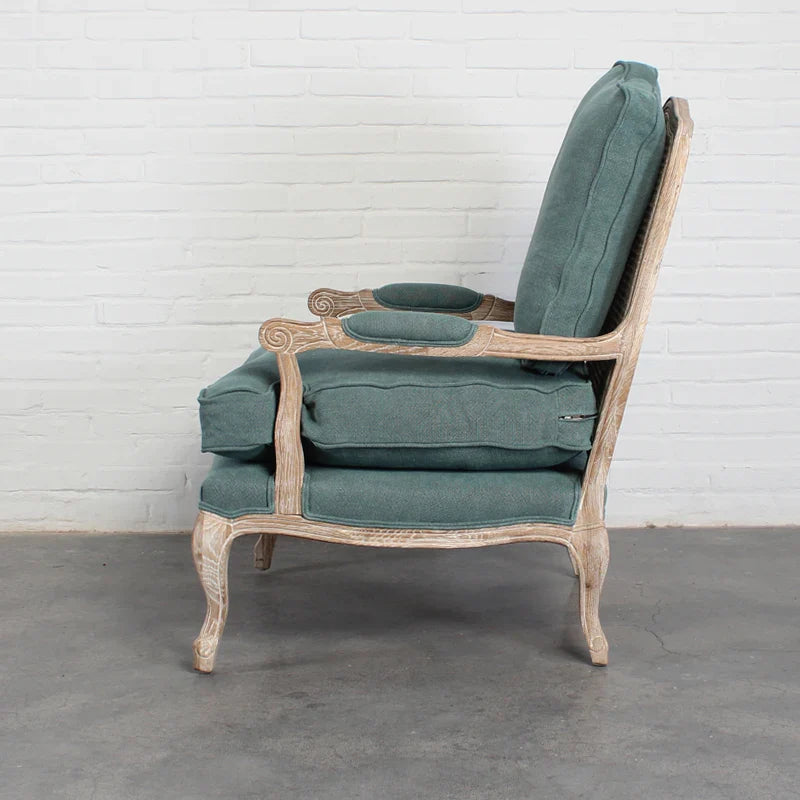 Elegant French Rattan Wicker Back Leisure Chair, Solid Oak Wood Frame