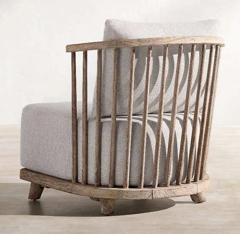 Luxury Weathered Solid Teak Wood Outdoor Garden Sofa with Plush Linen Cushions