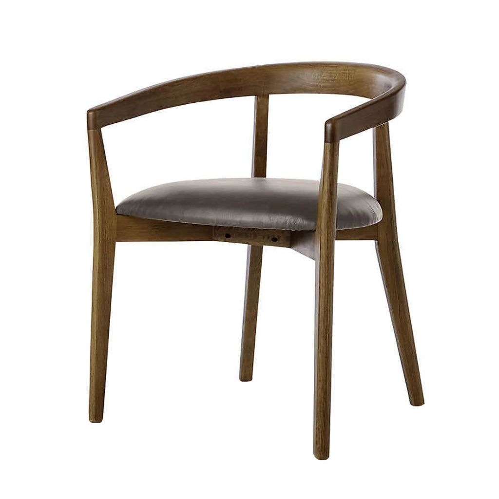 Handcrafted Round Back Dining Chair: Solid Oak Wood, Leatherette Seat, Elegant Design