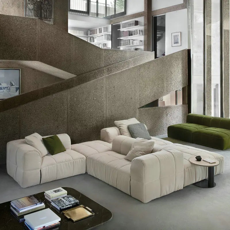 Modular Velvet Sleeper Sofa Sectional with Striped Design