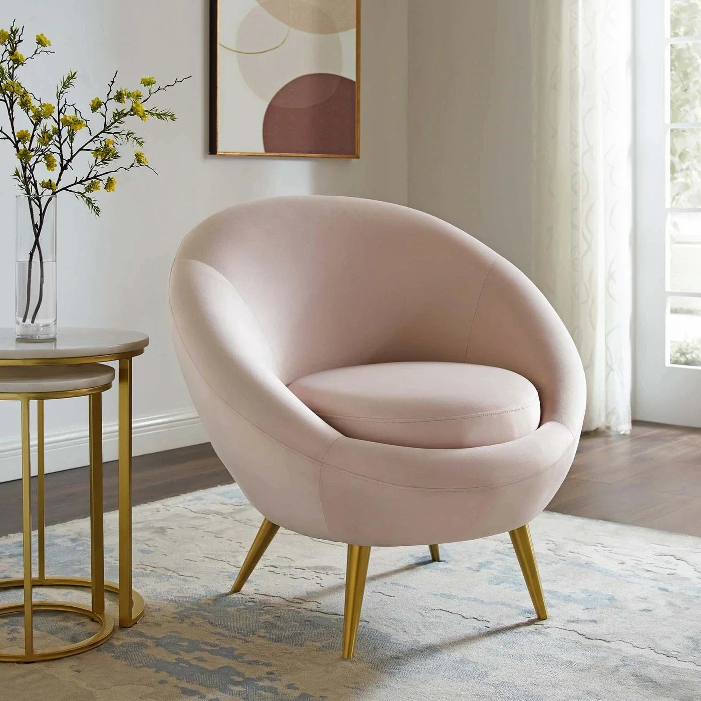 Luxurious Velvet Accent Chair with Gold Stainless Steel Base for Living Room
