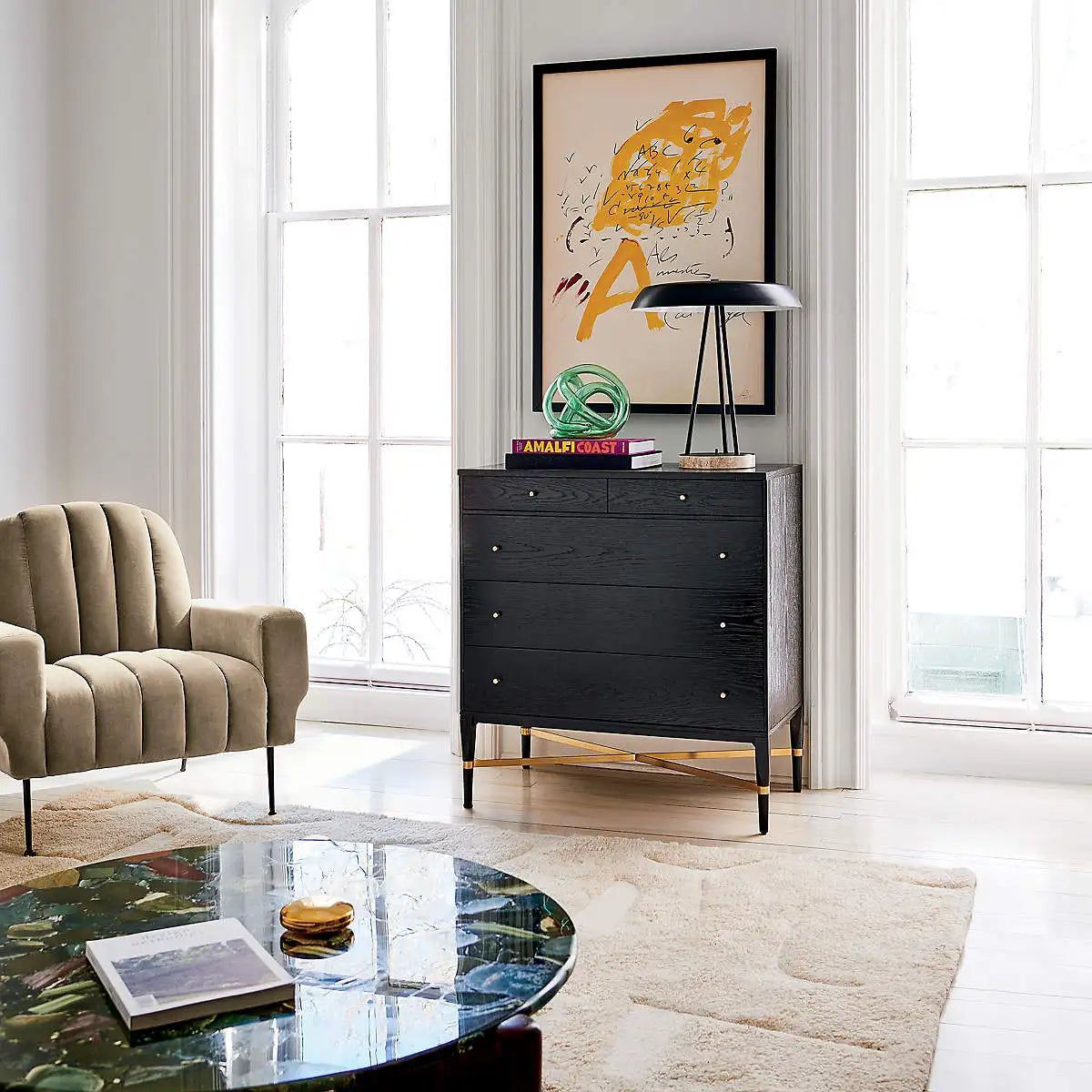 Elegant Channel Tufted Velvet Accent Chair, Modern Nordic Design Lounge Seating