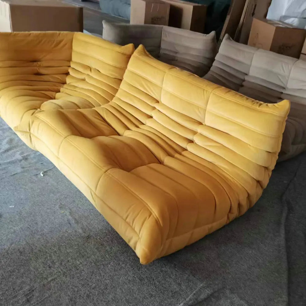 Luxury Italian Dune Sectional Sofa Set – Vintage Black Leather Velvet Couch