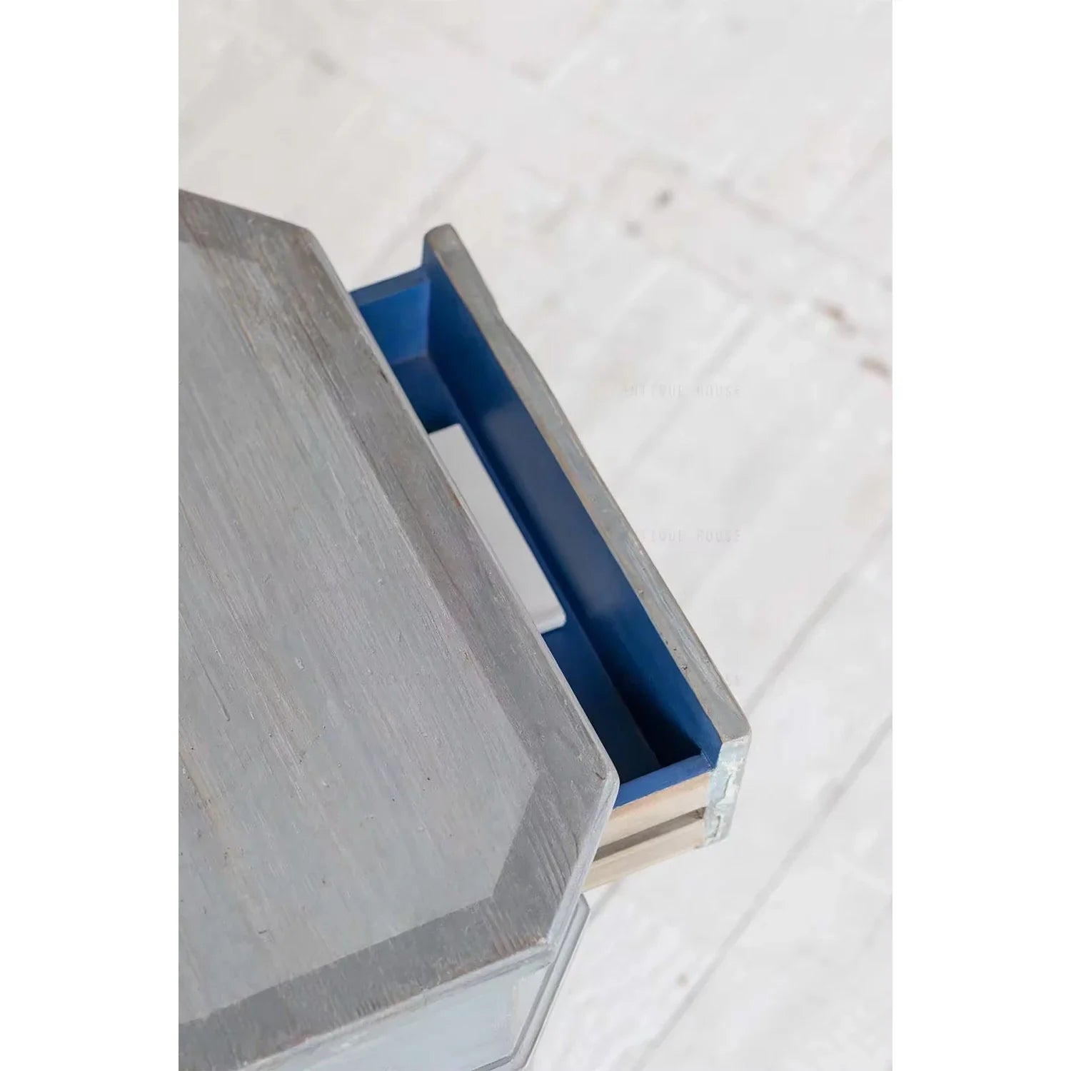 Chic French Vintage Recycled Pine Wood Nightstand with Drawer - Antique Blue Finish