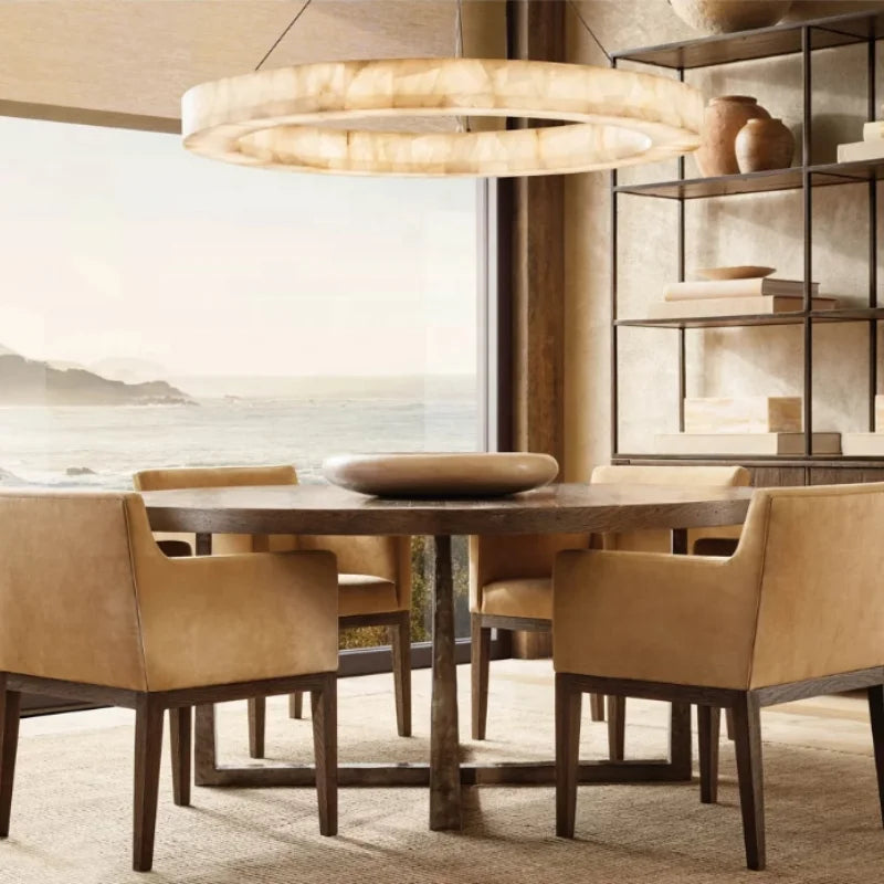 Elegant Round Forged Metal Dining Table, Marble Top, Custom Sizes Available