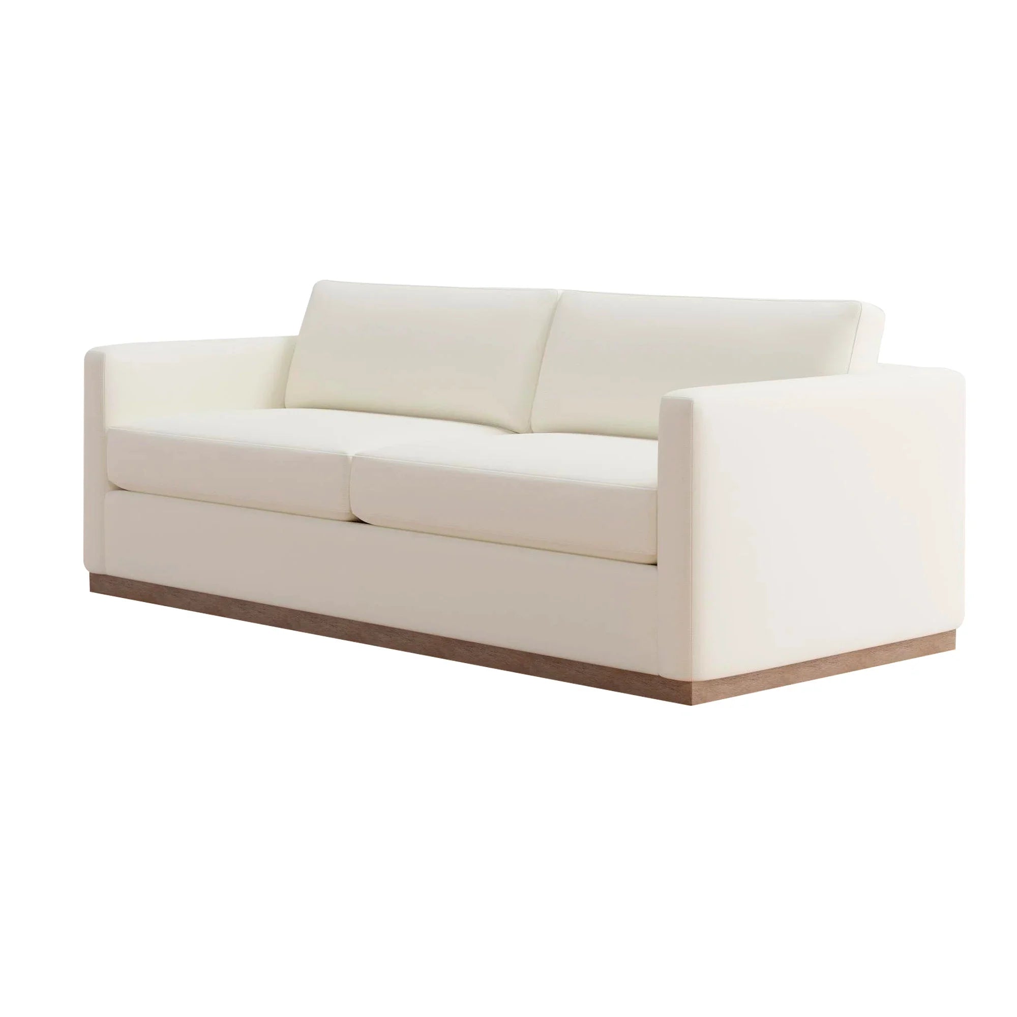 Chic Slim Arm Sleeper Sofa, White Linen Upholstery, Solid Wood Base