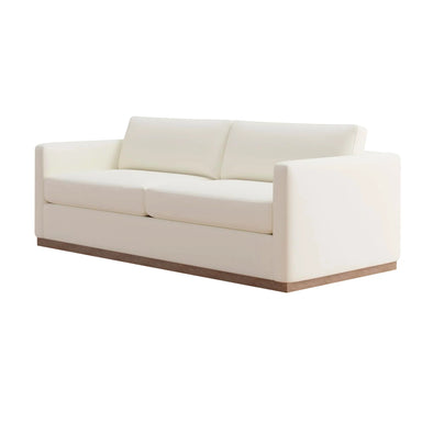 Chic Slim Arm Sleeper Sofa, White Linen Upholstery, Solid Wood Base