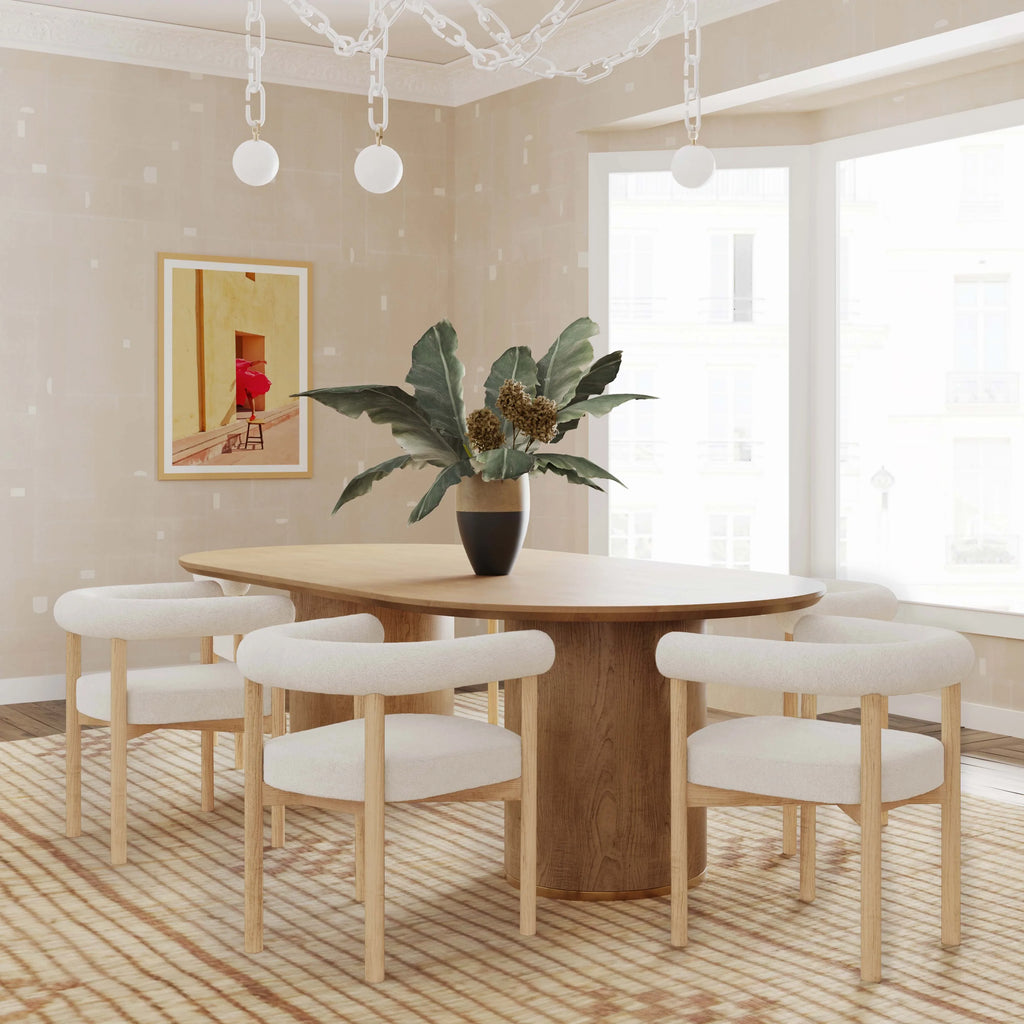 Elegant Oval Oak Wood Dining Table with Cylinder Legs, Modern 8-Seater