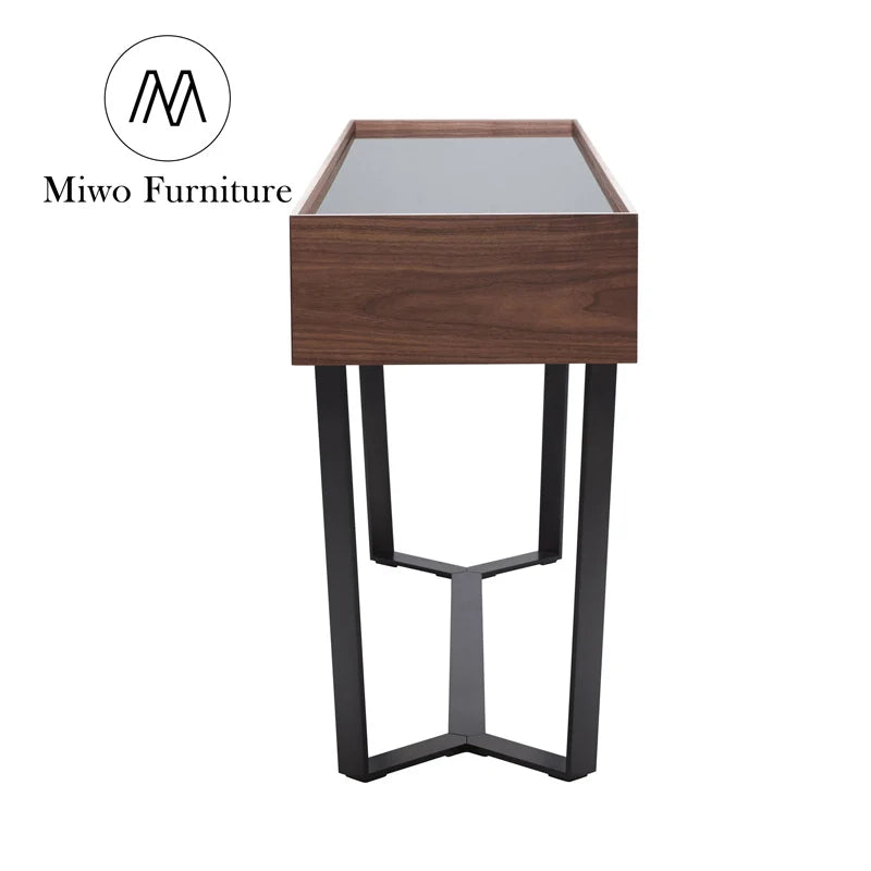 Modern Italian Wood Glass Narrow Rectangular Entryway Console Table