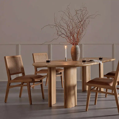 Luxury Modern Oak Rattan Dining Chair with Comfort Leather Seat