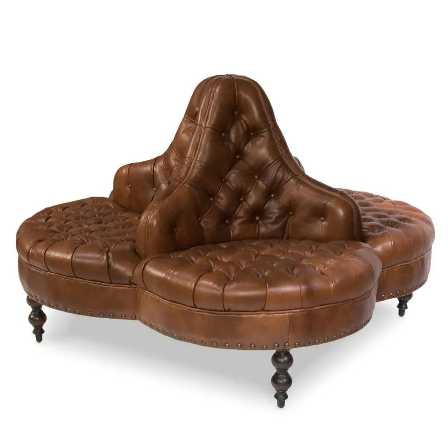 Vintage Tufted Faux Leather Round Lobby Sofa Set for Salon