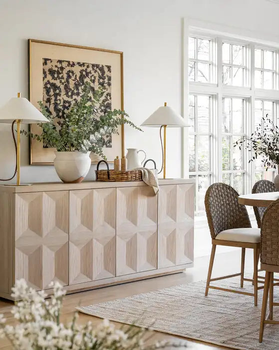 Elegant Hand-Carved Oak Wood Floral Sideboard Buffet Cabinet with Console Storage