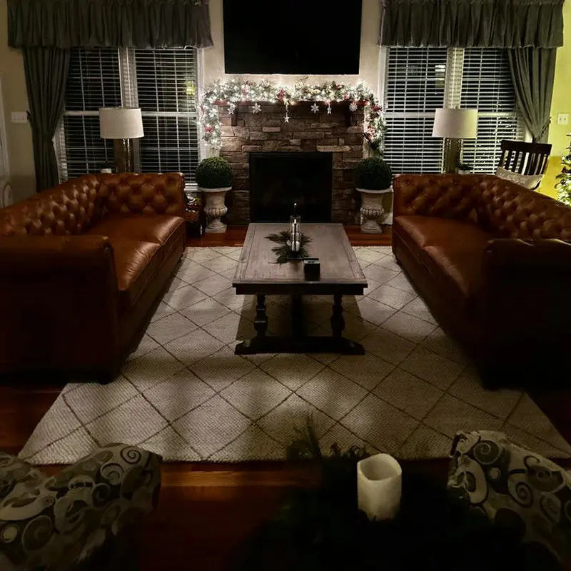 Elegant Cognac Tan Tufted Leather Chesterfield Sectional Sofa for Home