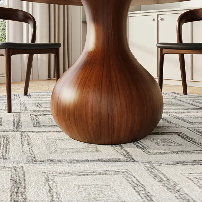 Elegant Retro Carved Round Wood Dining Table with Unique Water Drop Base