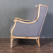 Charming French Country Linen & Solid Oak Wood Antique Accent Chair