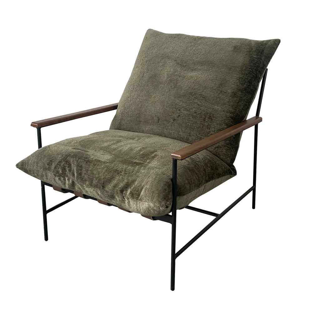 Luxurious Leathaire Wrought Iron Armchair, Solid Oak Handrails, Modern Living Room Comfort