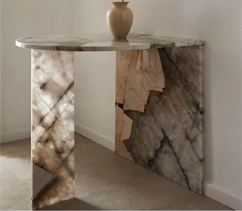 Elegant Translucent Natural Marble Console Table for Entryway Living Room Decor