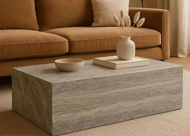 Elegant Tostone Grey Silver Travertine Coffee Table for Modern Living Spaces