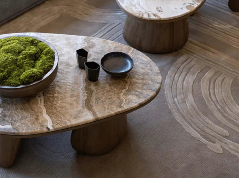Elegant Brown Travertine Coffee Table: Modern Design for Living Rooms