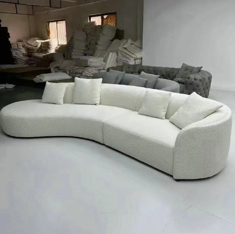 Elegant Arc Boucle Sofa, Italian Design Luxury Velvet Fabric Living Room Couch