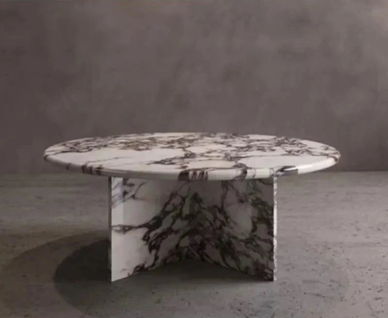 Elegant Round Marble Coffee Table with Calacatta Viola Stone Top