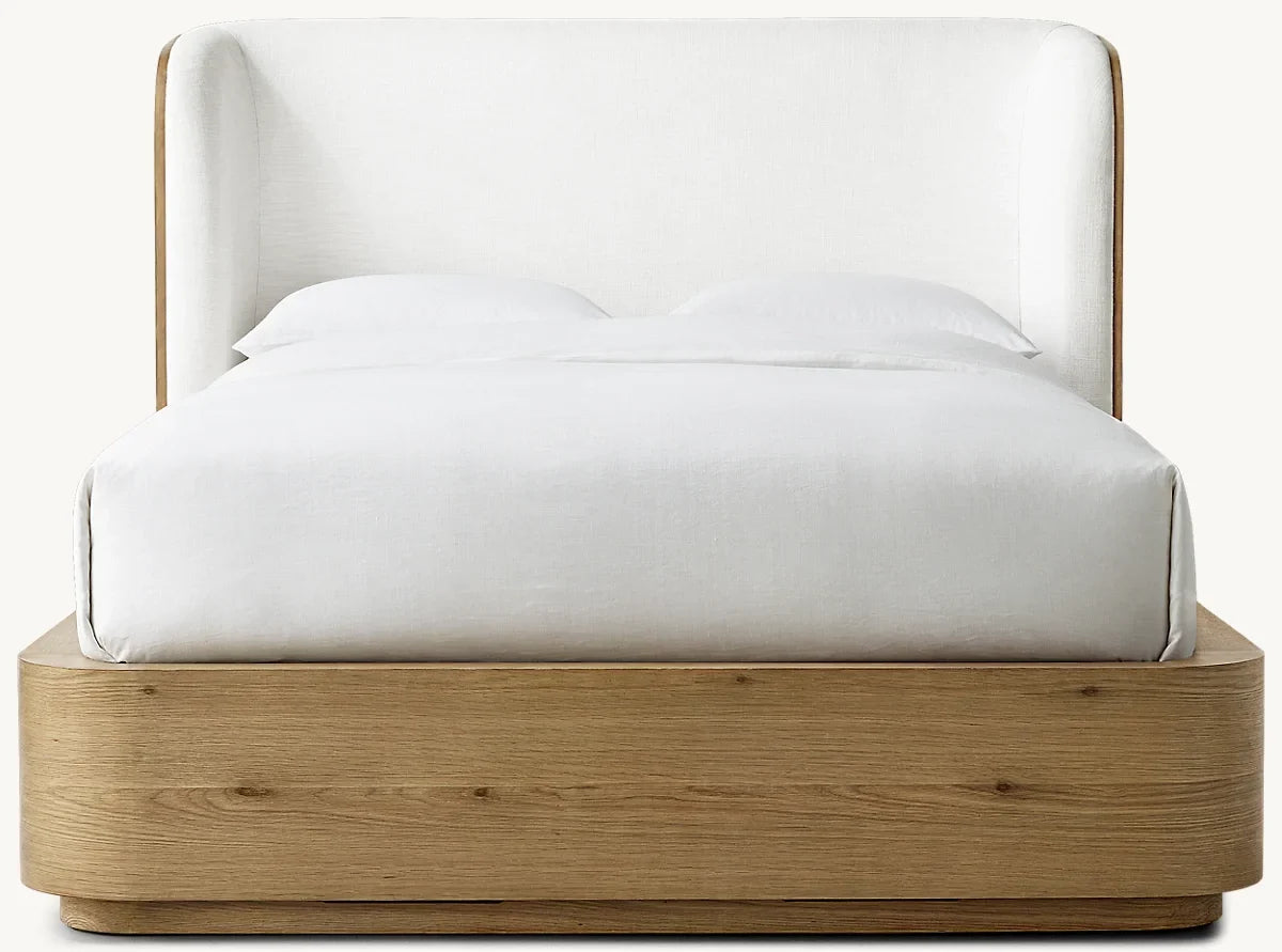 Modern Fabric Oak Shelter Bed for Teenagers, Customizable Bedroom Furniture
