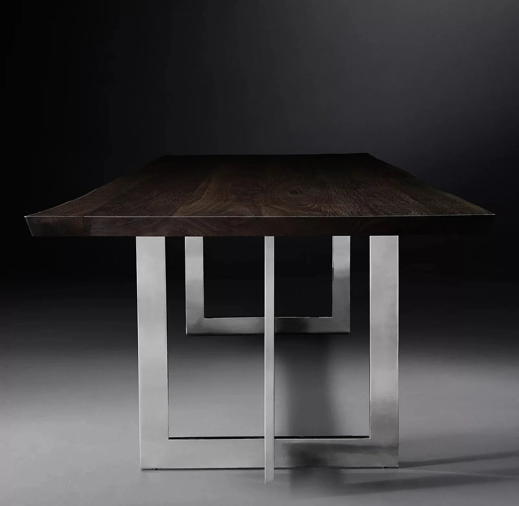 Durable Solid Wood Rectangular Dining Table with Sleek Metal Base