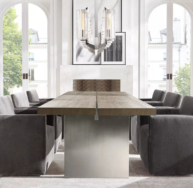 Elegant Solid Wood Dining Table with Modern Metal Legs for Home
